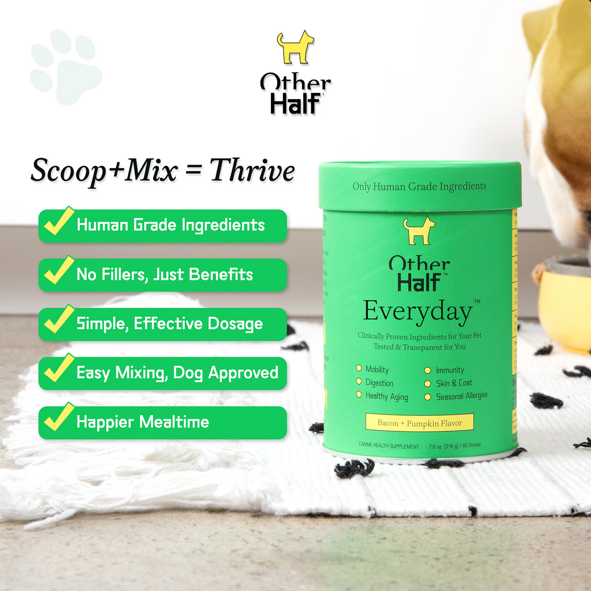 Other Half Everyday One Natural Daily Dog Supplement, Scoop Mix Thrive